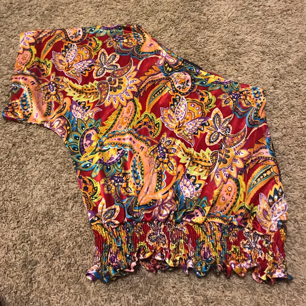 One shoulder crop silky top - very fun & colorful!